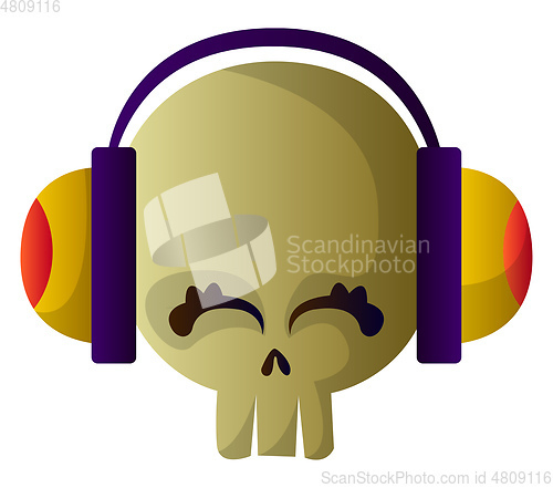 Image of Cute caroon skull with headphones vector illustartion on white b