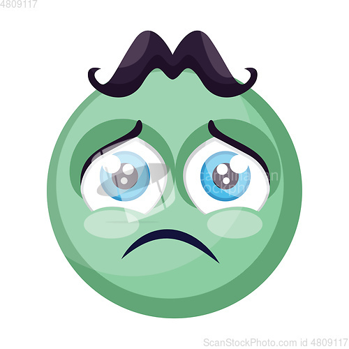 Image of Sad light green round emoji face vector illustration on a white 