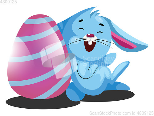 Image of Decorated Easter egg and little blue rabbit illustration web vec
