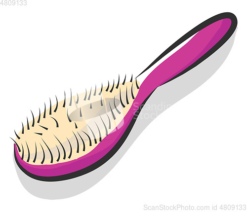 Image of Simple vector illustration of a pink hairbrush on white bckgroun