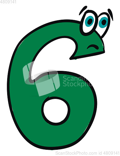 Image of Emoji of the sad green number six vector or color illustration