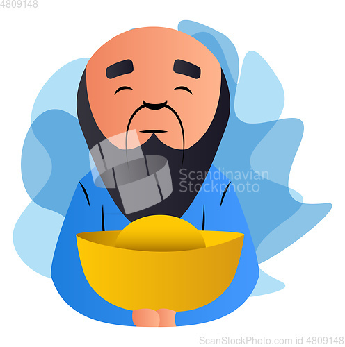 Image of Cartoon chinese man holding hat vector illustartion on white bac