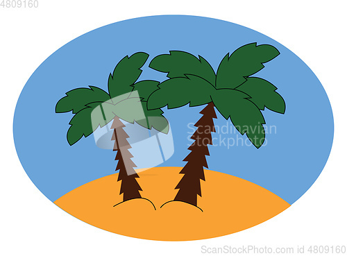 Image of The scenic view of a landscape with two palm trees looks beautif