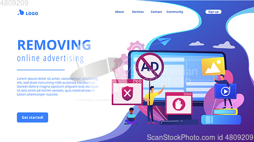 Image of Ad blocking software concept landing page.
