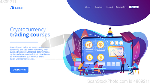 Image of Cryptocurrency trading courses concept landing page