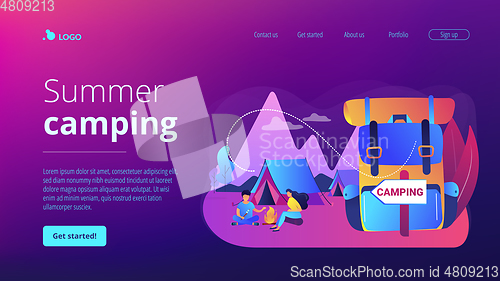 Image of Summer camping concept landing page.