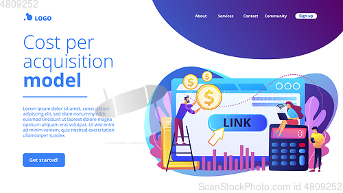 Image of Cost per acquisition CPA model concept landing page.