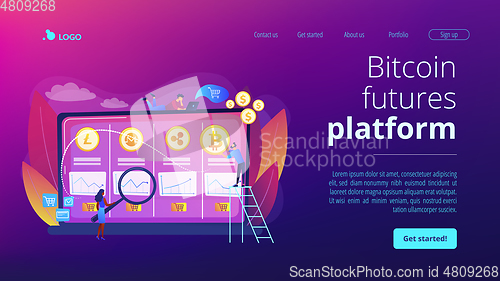 Image of Cryptocurrency trading desk concept landing page