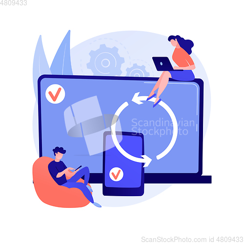 Image of Cross-device syncing abstract concept vector illustration.