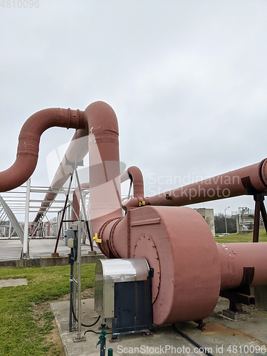 Image of Pipes and sewage pumps at industrial wastewater treatment plant