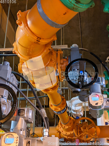 Image of Pipes and sewage pumps at industrial wastewater treatment plant