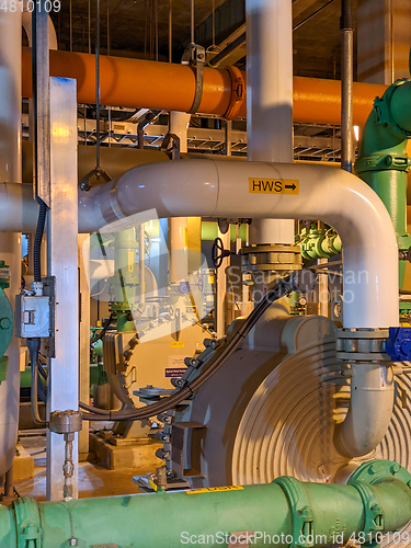 Image of Pipes and sewage pumps at industrial wastewater treatment plant