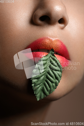 Image of beautiful woman lips closeup