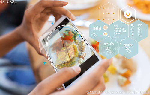 Image of hands with phone and food nutritional value chart