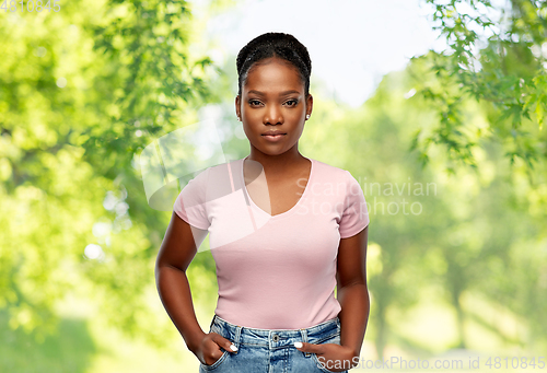 Image of african american woman over natural background