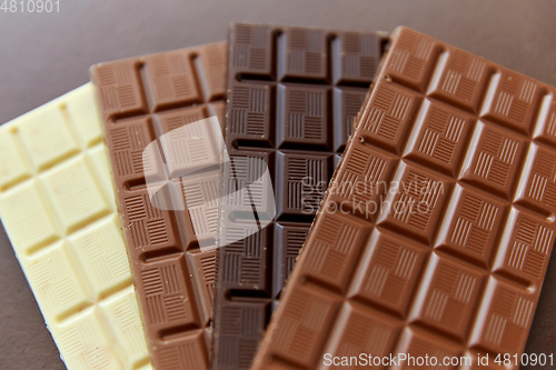 Image of different kinds of chocolate on brown background