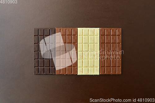 Image of different kinds of chocolate on brown background