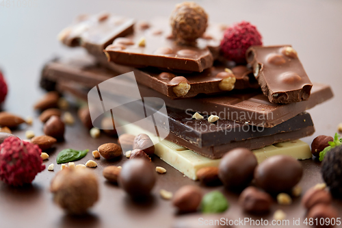Image of close up of different chocolates, candies and nuts