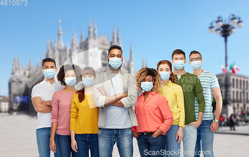 Image of people wearing protective medical mask in italy