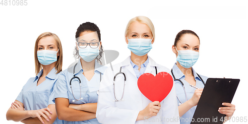 Image of doctors in protective medical masks with red heart