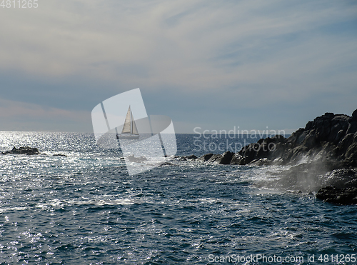 Image of sail boat at horizon line