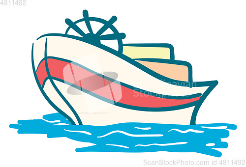 Image of Modern yacht with steering wheel vector or color illustration