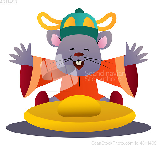 Image of Cartoon mouse holding hat vector illustartion on white backgroun