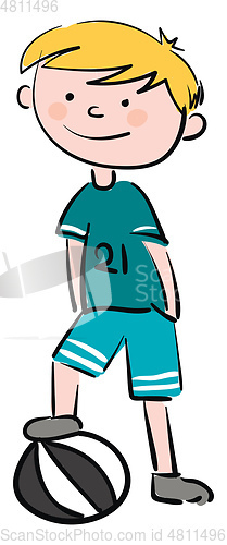 Image of Clipart of a blonde boy with his foot on a ball vector or color 
