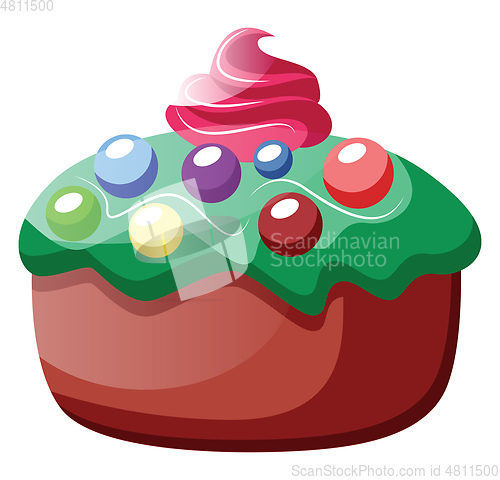 Image of Cupcake with green frosting and colorful sprinklesillustration v