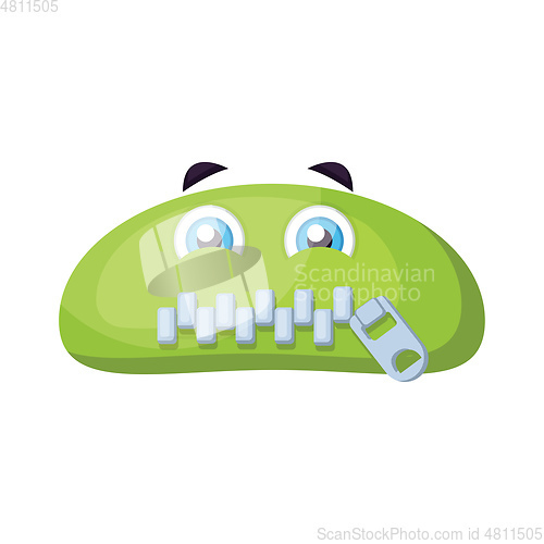 Image of Green monster emoji with zipped mouth vector illustration on a w