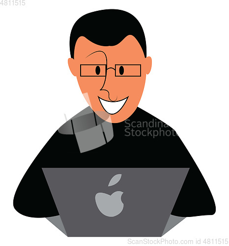 Image of Boy with glasses working on laptop with a smile illustration pri