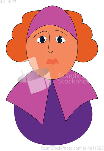 Image of Big woman in purple dress illustration print vector on white bac