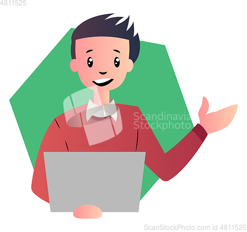 Image of Cartoon man with laptop vector illustartion on white background