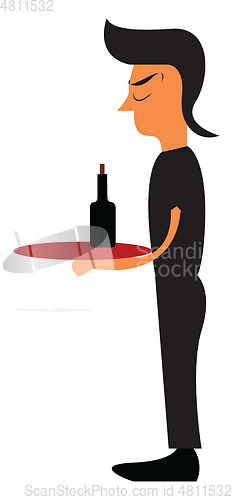 Image of A waiter in his black uniform is about to serve a drink to one o