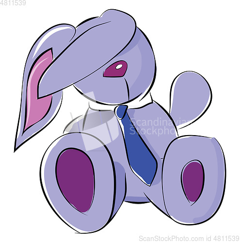 Image of A big ear rabbit toy wearing a blue neck tie vector color drawin