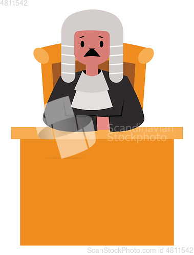 Image of Judge character behind the desk vector illustration on a white b