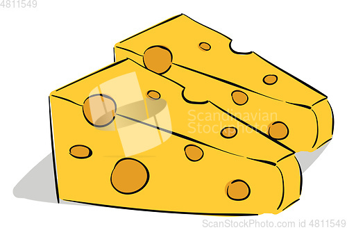 Image of Two pieces of triangular-shaped cheese vector or color illustrat