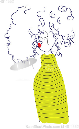 Image of A girl with curly hair and a yellow sweater looks cute vector or