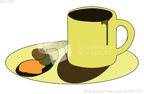 Image of Clipart of yellow-colored coffee cup and saucer vector or color 