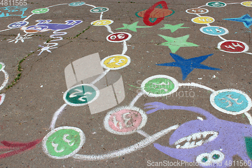 Image of childish drawings of game on the asphalt