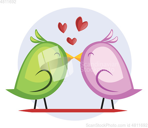 Image of A green bird and a violet bird kissing vector illustrtation in l
