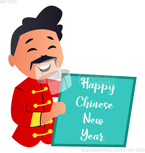 Image of Cartoon chinese man celebrating new yearvector illustartion on w