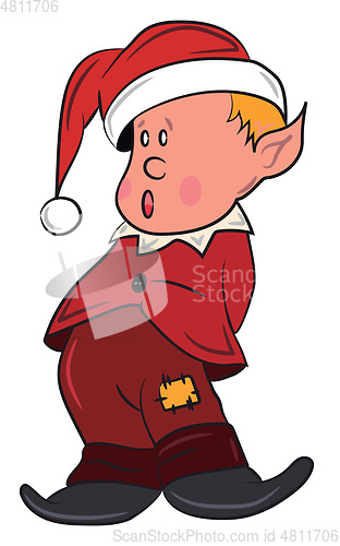 Image of Elf in red Christmas dress vector or color illustration