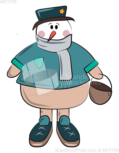 Image of Snowman with basket in hand vector or color illustration