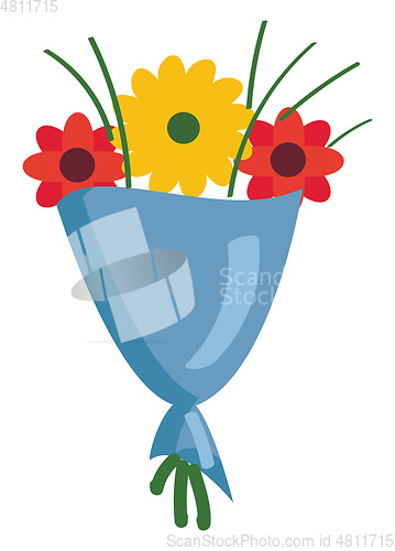 Image of Bouquet with red and yellow flowers vector illustration on white