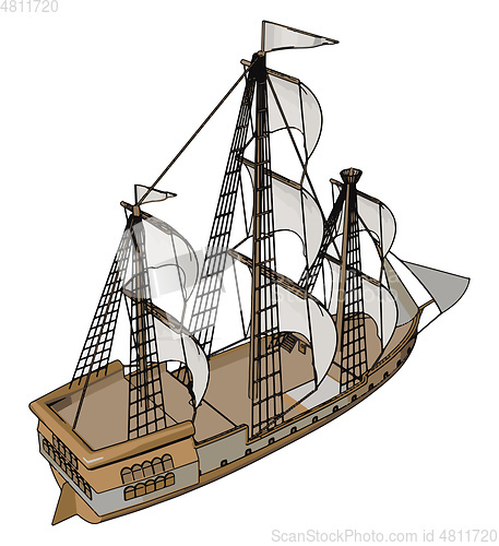 Image of Simple vector illustration of an old sailing ship white backgoru