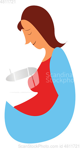 Image of A happy face of a pregnant woman in her red dress vector color d