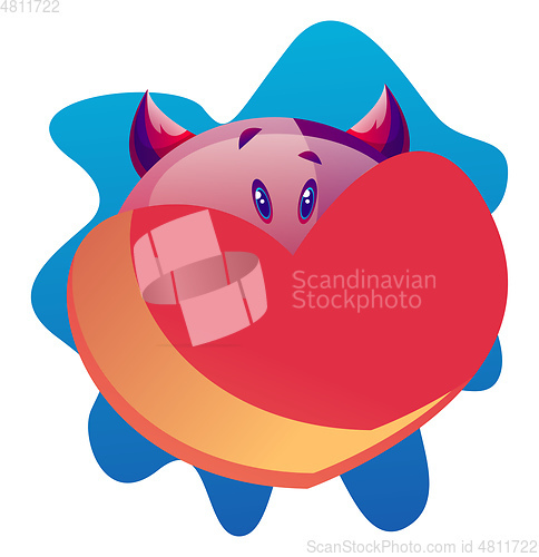 Image of Cartoon purple monster with red heart vector illustartion on whi