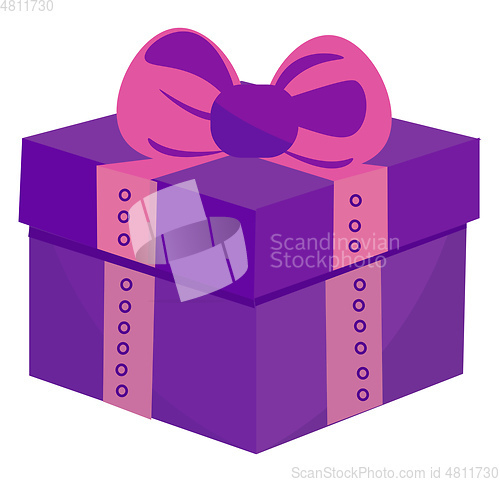 Image of Drawing of a square purple-colored gift box vector or color illu