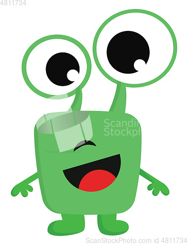Image of Smiling green monster with big eyes vector illustration on white
